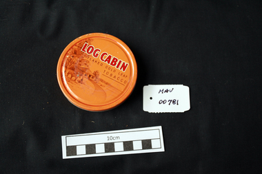 Containers, tin, tobacco 'Log Cabin', 20thC