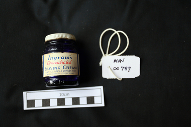 Containers,  Shaving cream, blue glass jar, 20thC