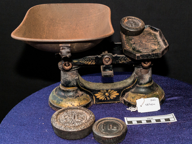 Scales, Imperial weights & large bowl, c1900