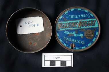 Containers, 2 x tins 'Welcome Nugget' flake tobacco, c1900