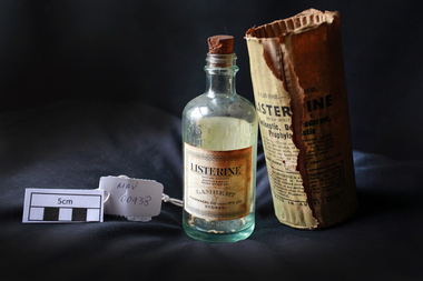 Manufactured Glass, bottle 'Listerine' with wrapper, 20thC