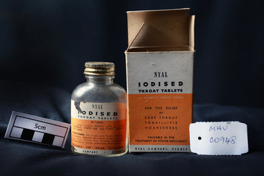 Manufactured Glass, brown bottle 'Nyal', c1950