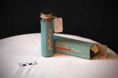 Manufactured Glass, 'Yeasta-Cola' with box, mid 20thC