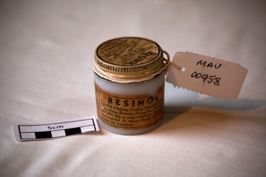 Manufactured Glass, jar 'Resinol' ointment, mid 20th C