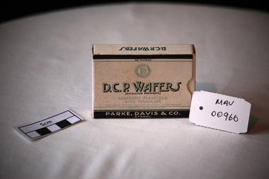 Containers, cardboard box 'D.C.P. WAFERS', mid 20thC