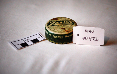 Containers, tin ‘Zam-Buk’ ointment, c1980