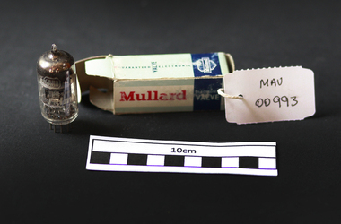 Radios, box with a  'Mullard' valve, 20thC