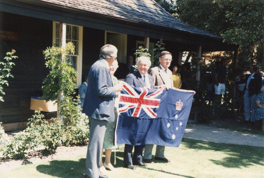 The Australian Flag and the Victorian State Flag presentation at Box Cottage in Joyce Park February 24th 1985 (2 of 4)