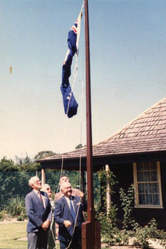 The Australian Flag and the Victorian State Flag presentation at Box Cottage in Joyce Park February 24th 1985 (3 of 4)