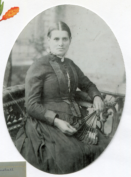 Photograph, B&W oval, Martha Sheldrake 1st wife of John Box, 1880