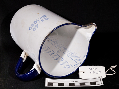 Dairy Equipment, enamel measuring jug, 20thC