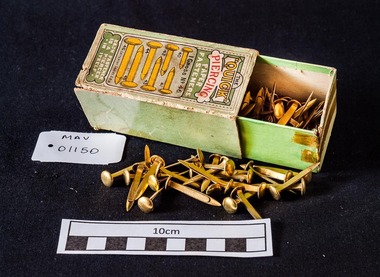 Manufactured objects,  metal paper fasteners, c1950