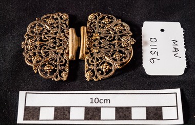 Manufactured Object, 2 x gold metal filigree buckles, c1900