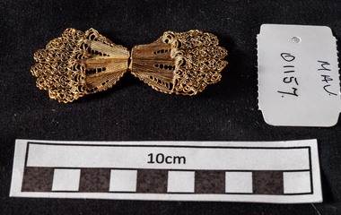 Manufactured Object, 2 x fan shaped gold metal  buckles c1900, c1900