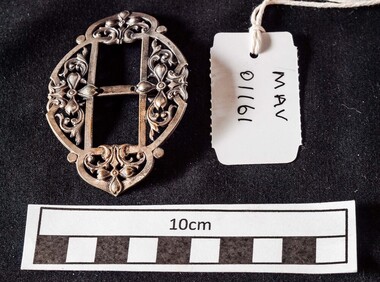 Manufactured Object, 1 x square/ oval white metal buckle, c1900
