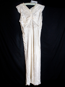 Clothing, lady's full length cream silk nightgown c1900