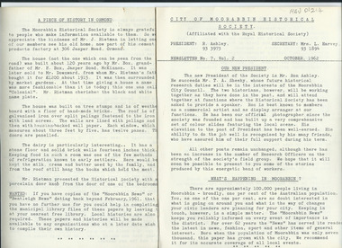 Newsletter, City of Moorabbin Historical Society     No. 7    Vol.  2   October      1962, City of Moorabbin Historical Society   Newsletter  No. 7    Vol. 2     October     1962, 1962