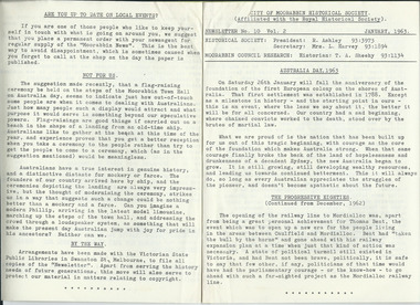 Newsletter, City of Moorabbin Historical Society     No. 10    Vol. 2 January  1963, City of Moorabbin Historical Society   Newsletter     No. 10    Vol. 2 January   1963, 1963