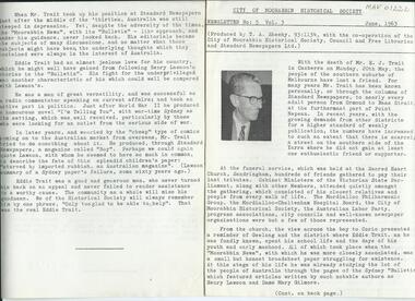 Newsletter City of Moorabbin Historical Society  No. 5  Vol 3   June  1963, City of Moorabbin Historical Society Newsletter No.5 Vol3 June 1963, 1963