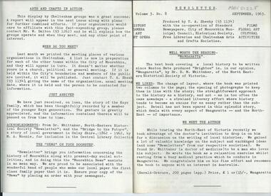 Newsletter, City of Moorabbin Historical Society     No. 8  Vol. 3 September  1963, City of Moorabbin Historical Society Newsletter     No. 8  Vol. 3 September  1963, 1963