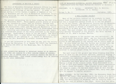 Newsletter, City of Moorabbin Historical Society     No. 9    Vol. 4 September 1964, City of Moorabbin Historical Society Newsletter     No. 9  Vol. 4 September  1964, 1964