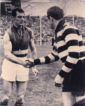 Peter Box (Footscray) left - Brownlow Medalist 1956 Captained Cheltenham FC in 1950 (1 of 2)