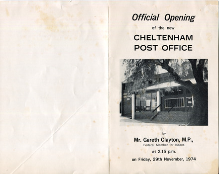 Program Official Opening Cheltenham Post Office 1974 (outside)