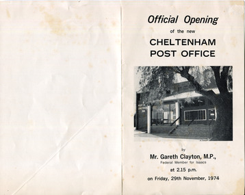 Program Official Opening Cheltenham Post Office 1974 (outside)