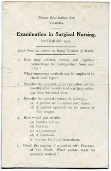 Examination in Surgical Nursing November 1925