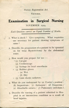 Examination in Surgical Nursing November 1924