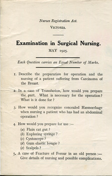 Examination in Surgical Nursing May 1925