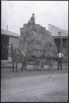 F Smith Horse drawn cart loaded with Baled Straw