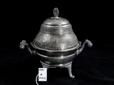 Kitchen Equipment, Silver serving bowl with lid c1900, c1900
