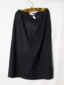 Clothing, Lady's black long crepe skirt with drawstring waist, c1910
