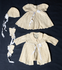 Clothing, Baby Layette 5piece  wool hand knitted 1956, 1956