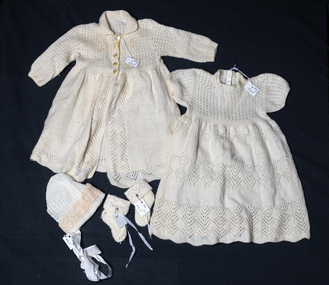 Clothing, Baby Layette 5 piece wool hand knitted 1962, 1962
