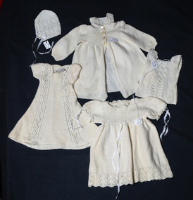 Clothing, Baby 5 pieces  wool hand knit 1962, 1962