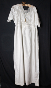 Clothing,Lady's white long cotton nightdress with lace inserts c1900, c1900