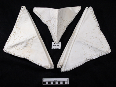 Haberdashery, 12  linen serviettes cutwork crochet c1900, c1900