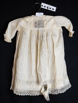 Clothing, baby's cream silk dress, lacework