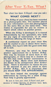 Thank you card from the Tuberculosis Branch of Department of Health, Victoria received after having injection. - reverse side