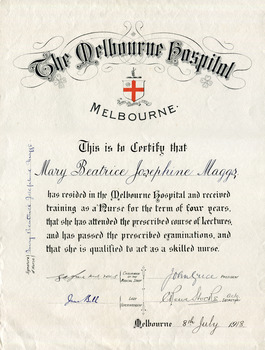 Mary Beatrice Josephine Maggs Certificate July 1918