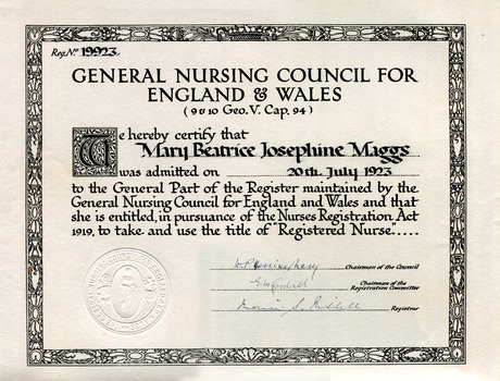 Certificate of Nursing England & Wales