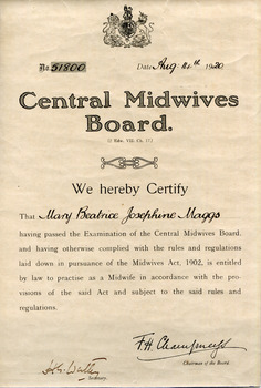 Central Midwives Board Registration Certificate