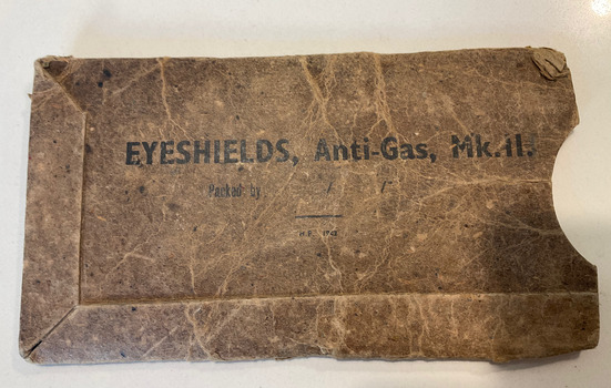 Eyeshields, Anti-Gas, Mk. II. WWII safety glasses - Heavy cardboard envelope front.