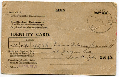 Front of Identity Card WWII