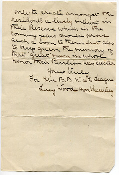Letter requesting the use of the Burgess Memorial Pavilion - reverse side