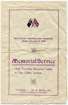 Front Cover of Programme