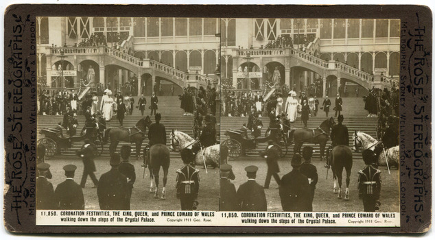 8	11,850	Coronation Festivities, The King, Queen and Prince Edward of Wales walking down the steps of the Crystal Palace.