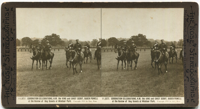 23	11,927	Coronation celebrations, H.M. the King and Chief Scout, Baden Powell at the review of the Boy Scouts at Windsor Park.